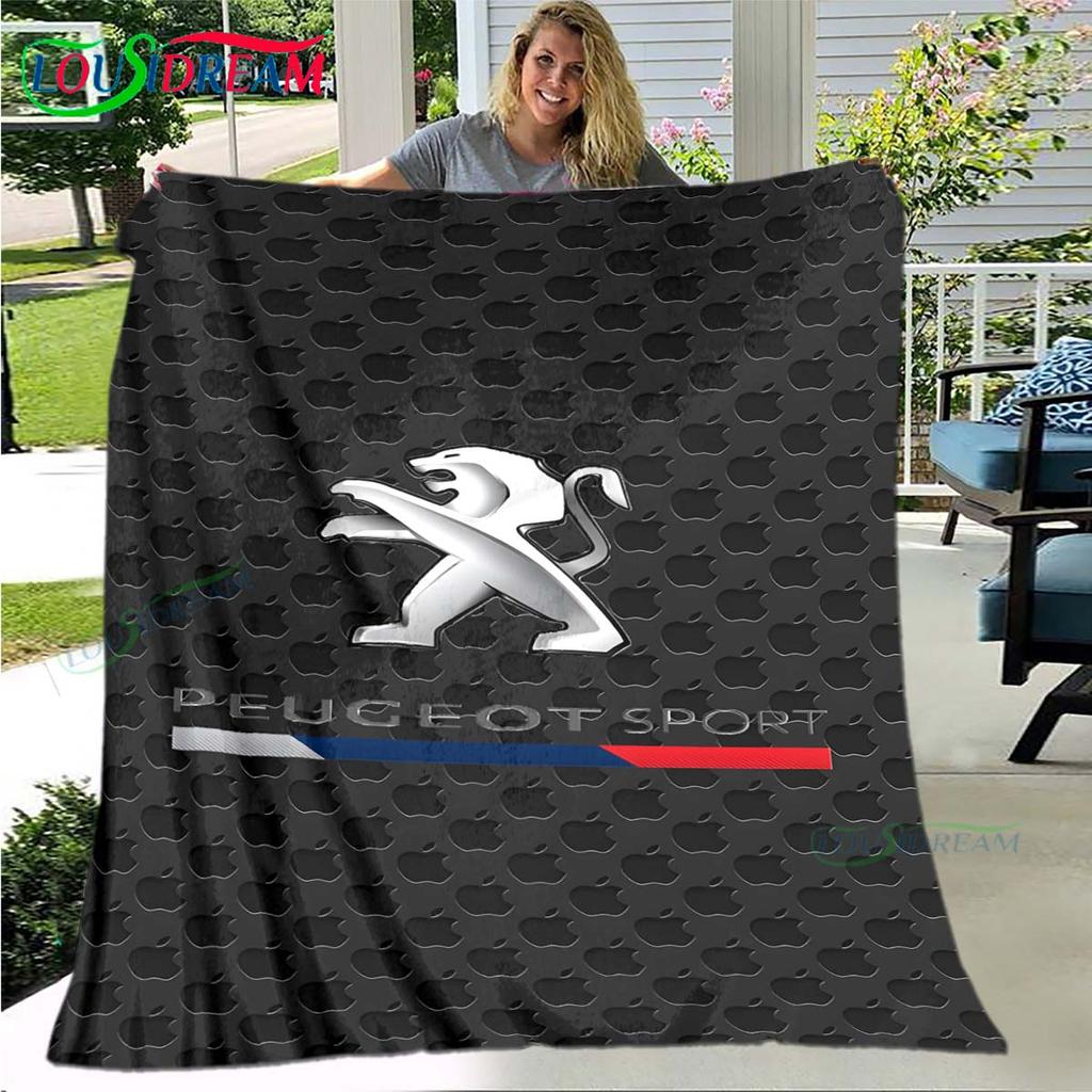 Fashion Car P-Peugeot Logo Blanket Flannel Throw Blanket For Home Bedroom Bed Sofa Picnic Office Hiking Leisure Nap Gift