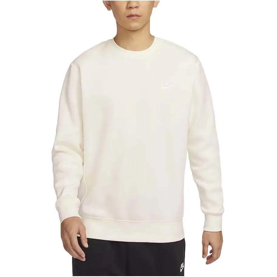 Nike Sportswear Club Fleece Solid Color Crew Neck Casual Fleece Lined Without Hood Sweatshirt Men's Sail White (Unisex) Sweatshirts