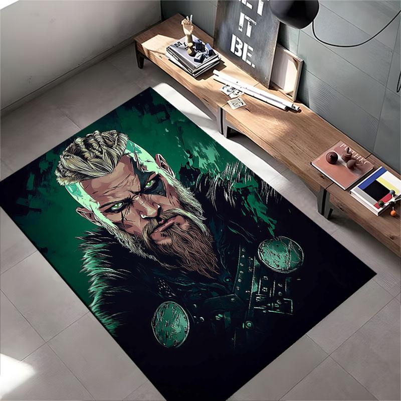 Warrior Portrait on Green Background suitable as a non-slip mat for the living room or bedroom sofa