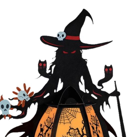 Хэллоуинский фонарь ведьмы 3D Жуткий фонарь Светящийся настольный центральный элемент Готическая лампа ведьмы с летучей мышью и черепом для украшения дома, каминной полки, прихожей, столешницы