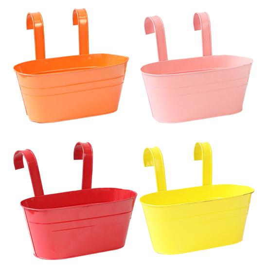 4 Pcs Iron Hanging Flower Pots Wall Planters with Detachable Hooks Drainage Holes Indoor Outdoor Hanging Planters