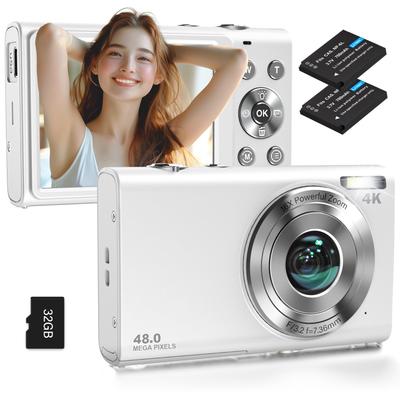 STUOGYUM 4K Цифровая камера с автофокусом, 48 МП, Двойные аккумуляторы 700 мАч, 16-кратный зум, Веб-камера, Стабилизация изображения, Распознавание лиц, Захват улыбок, Серийная съемка