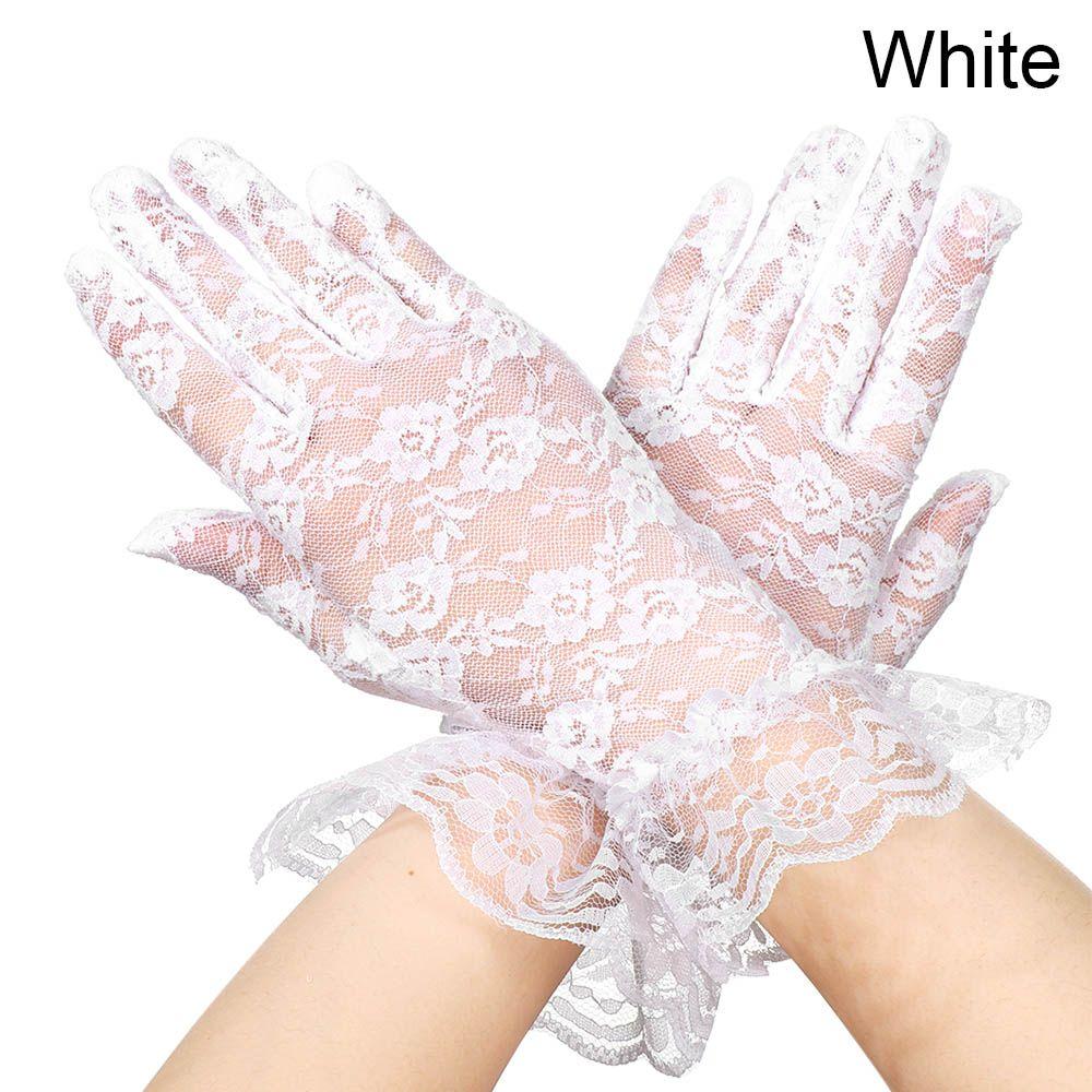 UV Protection Mittens Lace Gloves White Bride Gloves Rose Flower Pattern Party Dressy Gloves