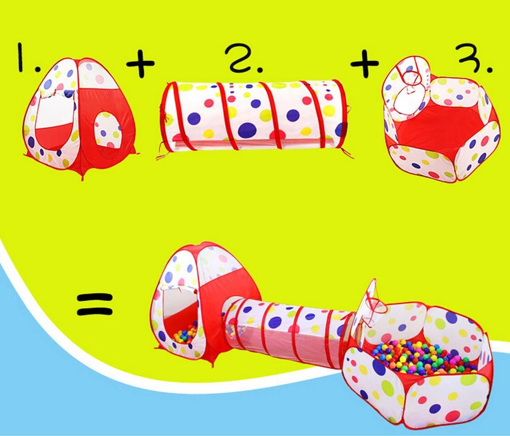 ACTNOW Палатка-туннель, набор из 3 предметов, детская палатка, складная корзина для бассейна с мячом, сетка с сумкой для хранения, подарок для девочек и мальчиков, подарок на Рождество, день рождения, для детей