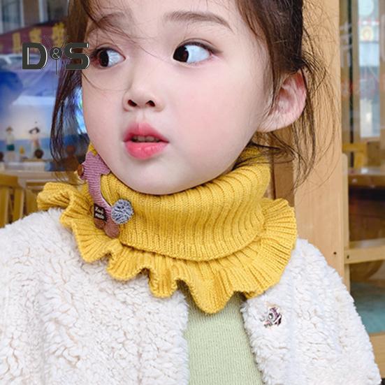 Children Warm Scarf Cartoon Pattern Ruffle Trim Knitted Winter Scarf Thickened Thermal Boys Toddler Elastic Warm Scarf