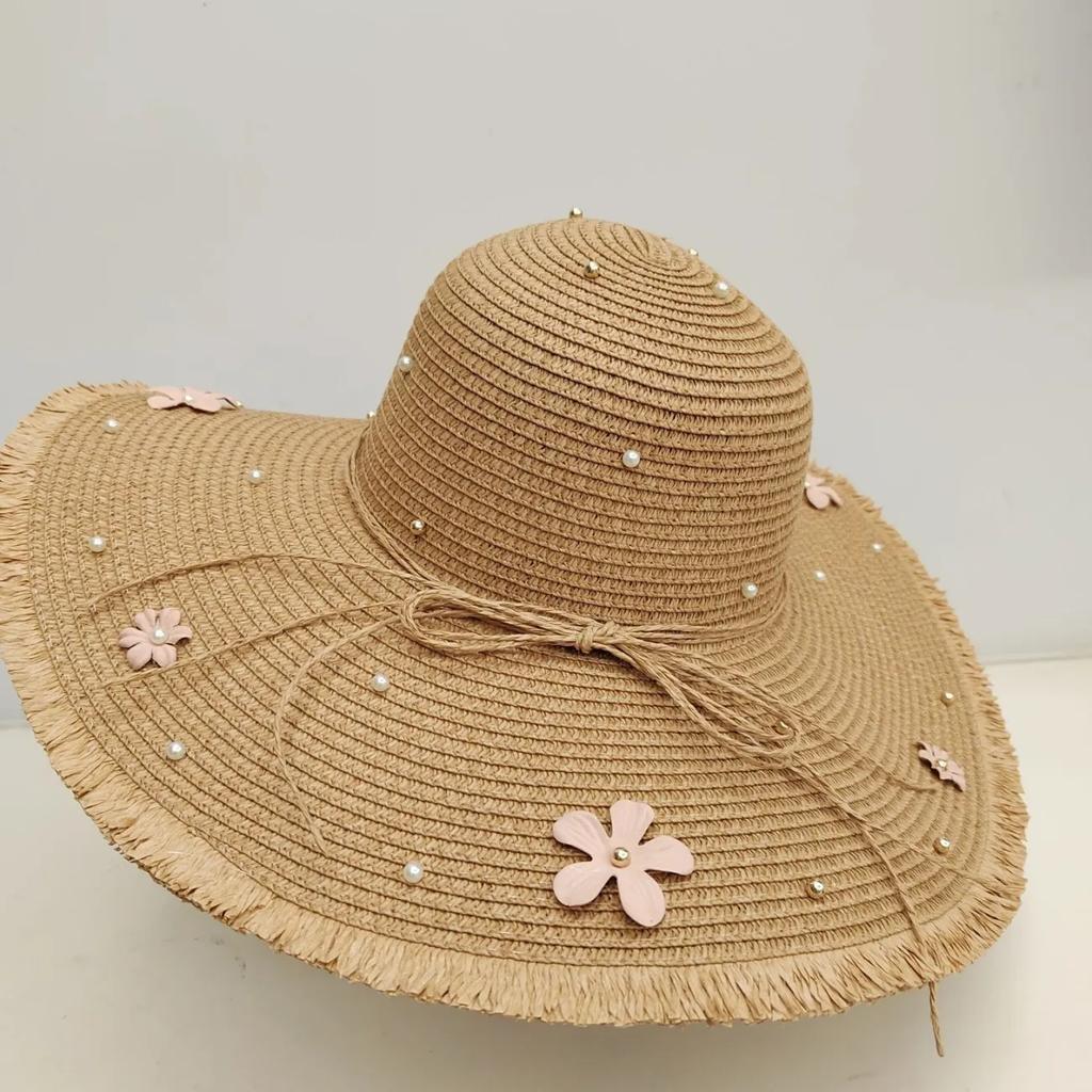 WTEMPO Summer Rope Bow Wide Brim Outdoor Travel Beach Hats Women's Foldable Solid Color Casual Large Bucket Hats