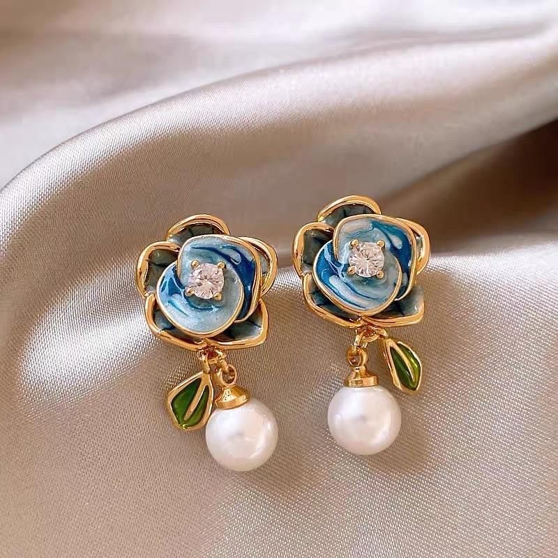 Silver Needle Monet Garden Drip Earrings French Court Style Exquisite Stud Earrings Design Sense Niche Light Luxury Earrings