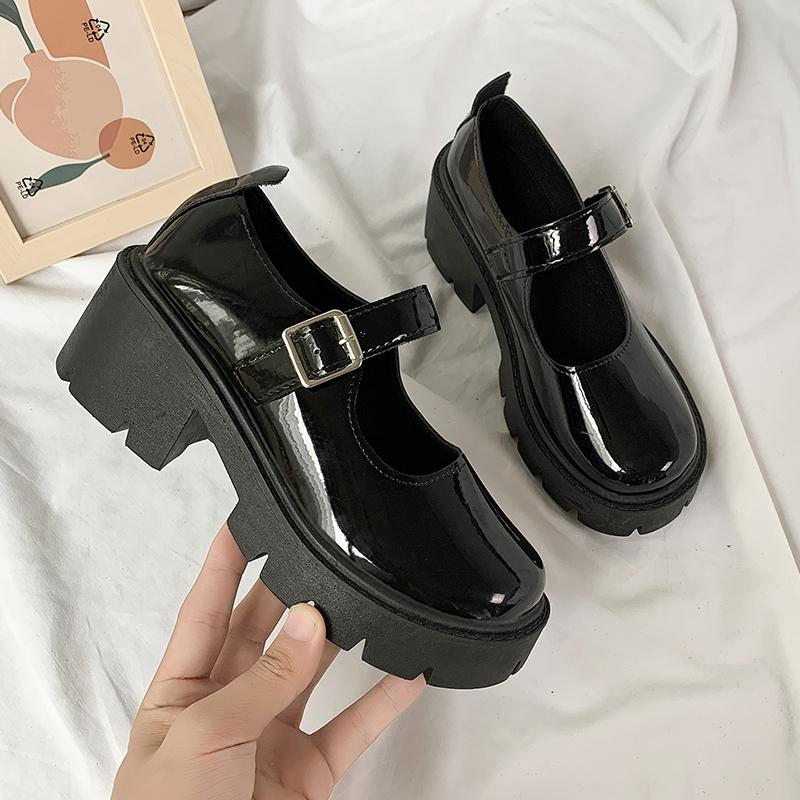 Summer And Autumn New Shoes Women'S British Style Small Leather Shoes Gapanese Uniform Shoes Thick Heel Thick Sole Round Toe
