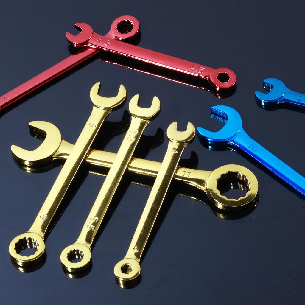 10pcs Mini Spanner Wrenches Set Hand Tool Key Ring Spanner Explosion-proof Pocket British/Metric Type Wrenches