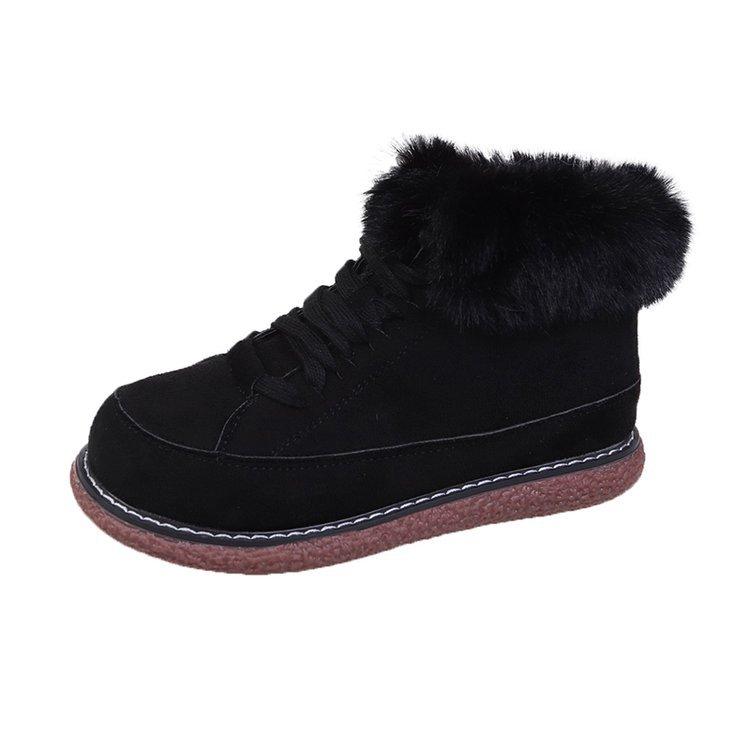 2022 New Fashionable Northeast Warm Cotton Shoes for Women In Winter with Thick Velvet and Round Lace Snow Resistant Thick Bottom Short Boots