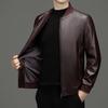 Кожаная куртка осень и зима тонкий мотоциклетный костюм среднего возраста повседневный бейсбольный воротник мужская кожаная куртка папа топ