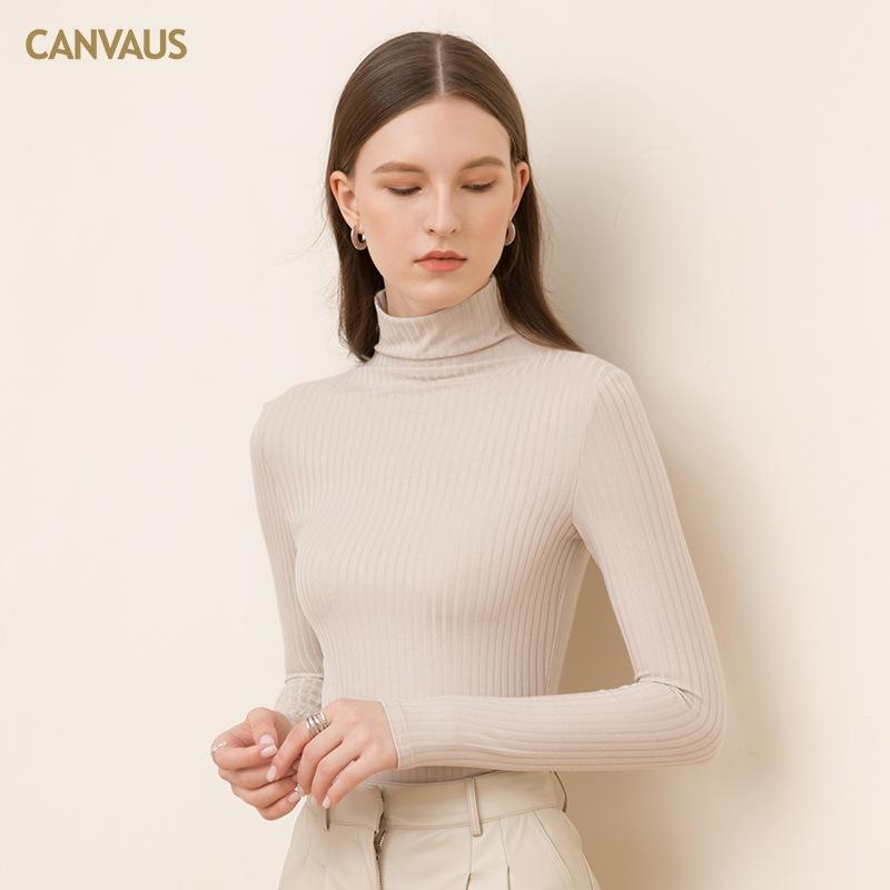 CANVAUS Autumn and Winter New Women's High-neck Bottoming Shirt, Women's Outer Wear, Long-sleeved Slim Solid Color Top