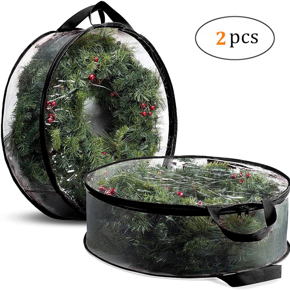 2Pcs Christmas Wreath Storage Bag 24in Clear Garland Wreaths Container for Easy Holiday Storage
