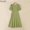 ZANZEA Женское летнее повседневное элегантное платье с круглым вырезом и короткими рукавами