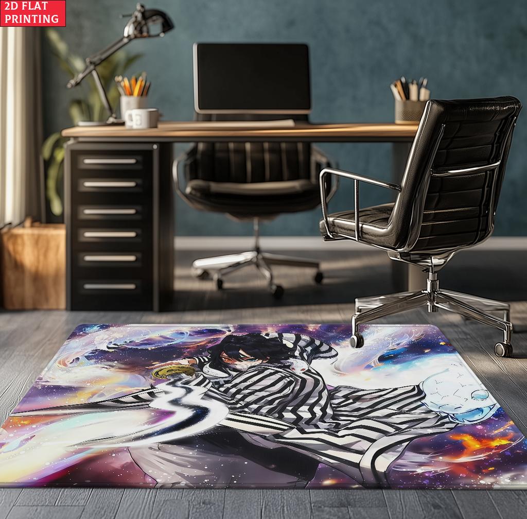 Anime Demon Area Rug, Dark Fire Water Theme Non-slip Floor Mat, Gamer Room Bedroom Decor Carpet, Washable Home Gift