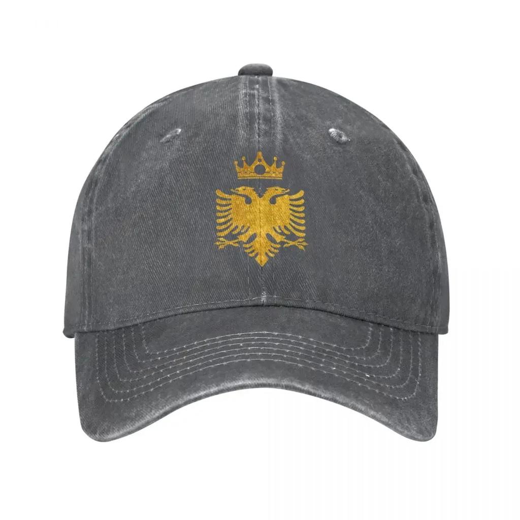 Gold Eagle Unisex Style Baseball Cap Albanian Flag Distressed Denim Washed Hats Cap Vintage Outdoor Workouts Headwear