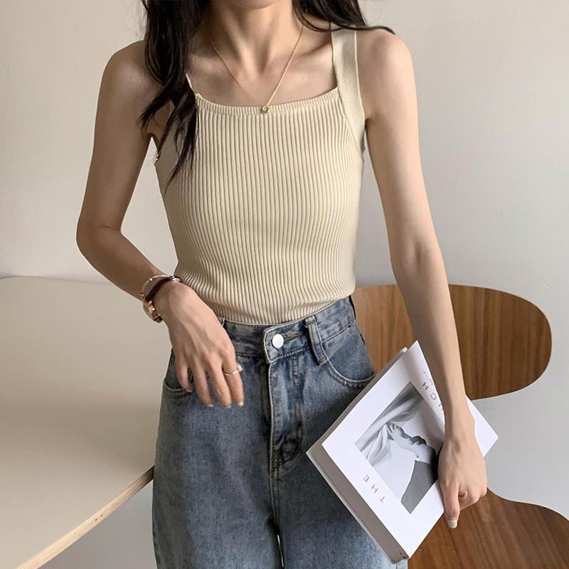 Women Crop Tops Strapy Casual Camis Sleeveless Tank Tops Cute Casual Tops Plain Camis Square Tops for Women Haut Femme Tanks Camis