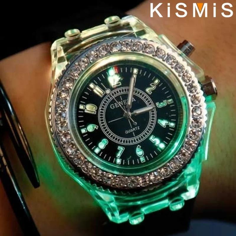Модные светящиеся кварцевые часы со светодиодной подсветкой для мужчин и женщин Стильный дизайн со стразами Спортивные часы для пар Шикарные практичные часы
