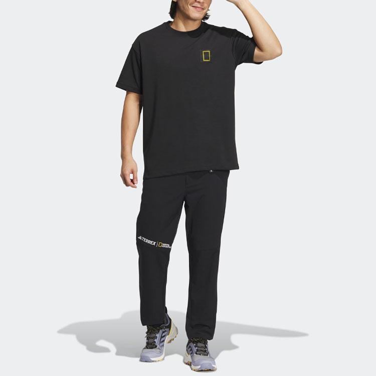 Adidas National Geographic Collaboration Graphic Print Crew Neck Short Sleeve T-Shirt Unisex T-Shirt Black IC1988