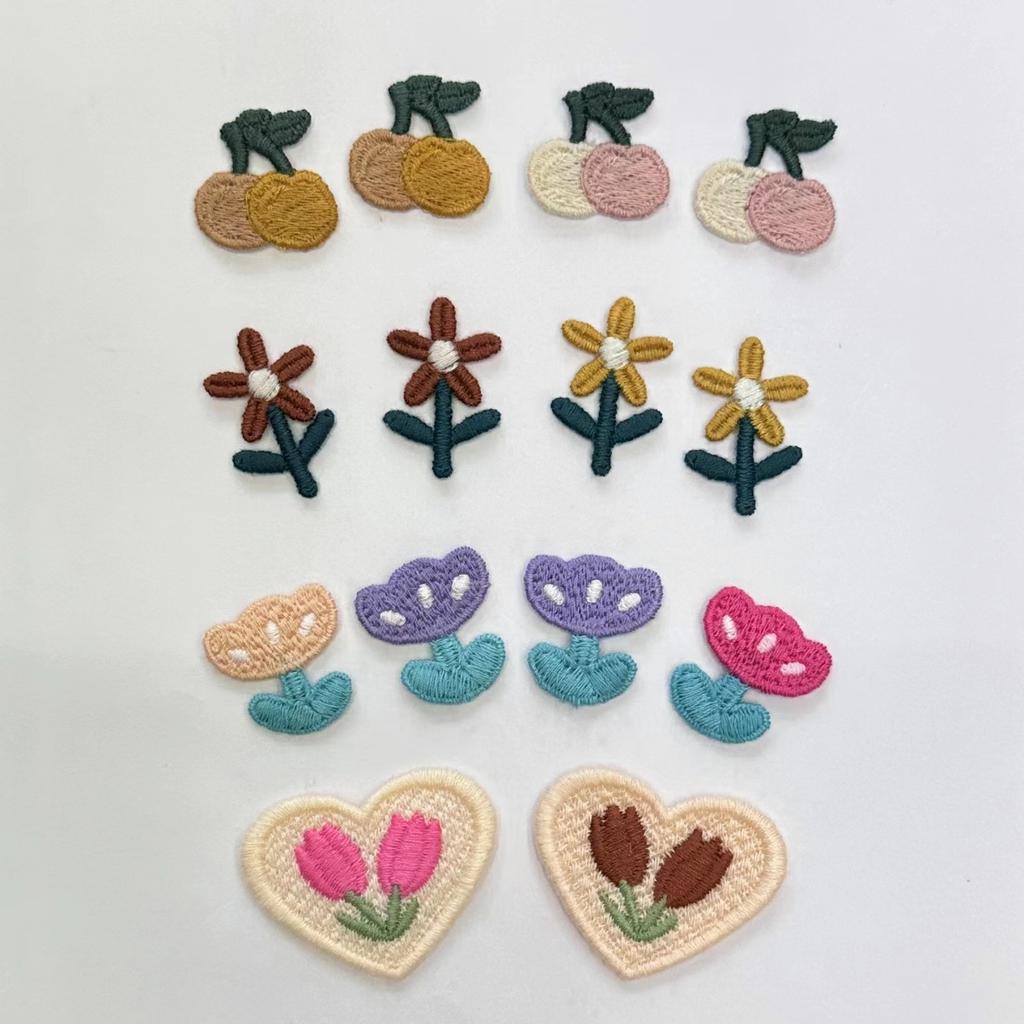 Fresh Little Flower Tulip Embroidery Patch Clothing Accessories Ins Colorful Cute Little Cherry Series Embroidery Cloth