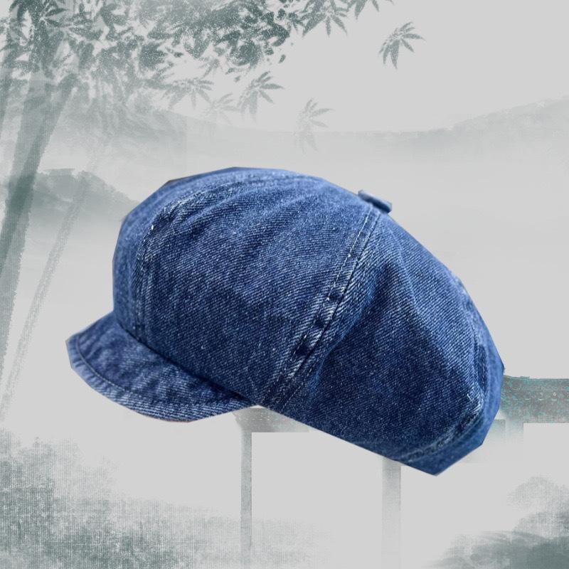 Короткие поля джинсового берета женская ретро потертая восьмиугольная шляпа весна и осень универсальная шляпа с маленьким облаком шляпа художника