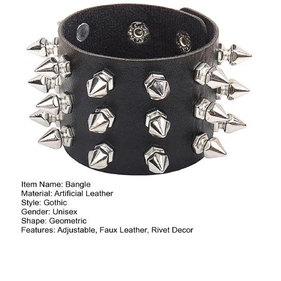 Unisex Bangle Retro Punk Gothic Style Rivet Decor Artificial Leather Exaggerated Hippie Rock Singer Wrist Bangle Club Party Performance Jewelry