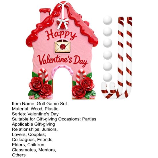 Набор для игры в гольф «Пряничный леденец» на День святого Валентина, поле для мини-гольфа с клюшкой и 6 мячами для веселья на семейной вечеринке в помещении, дома, в офисе