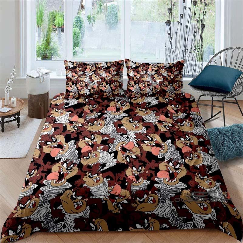 Cartoon T-Tasmanian Devil bedding set, printed single duvet cover and pillowcase three-piece set, children's and adult sizes.002