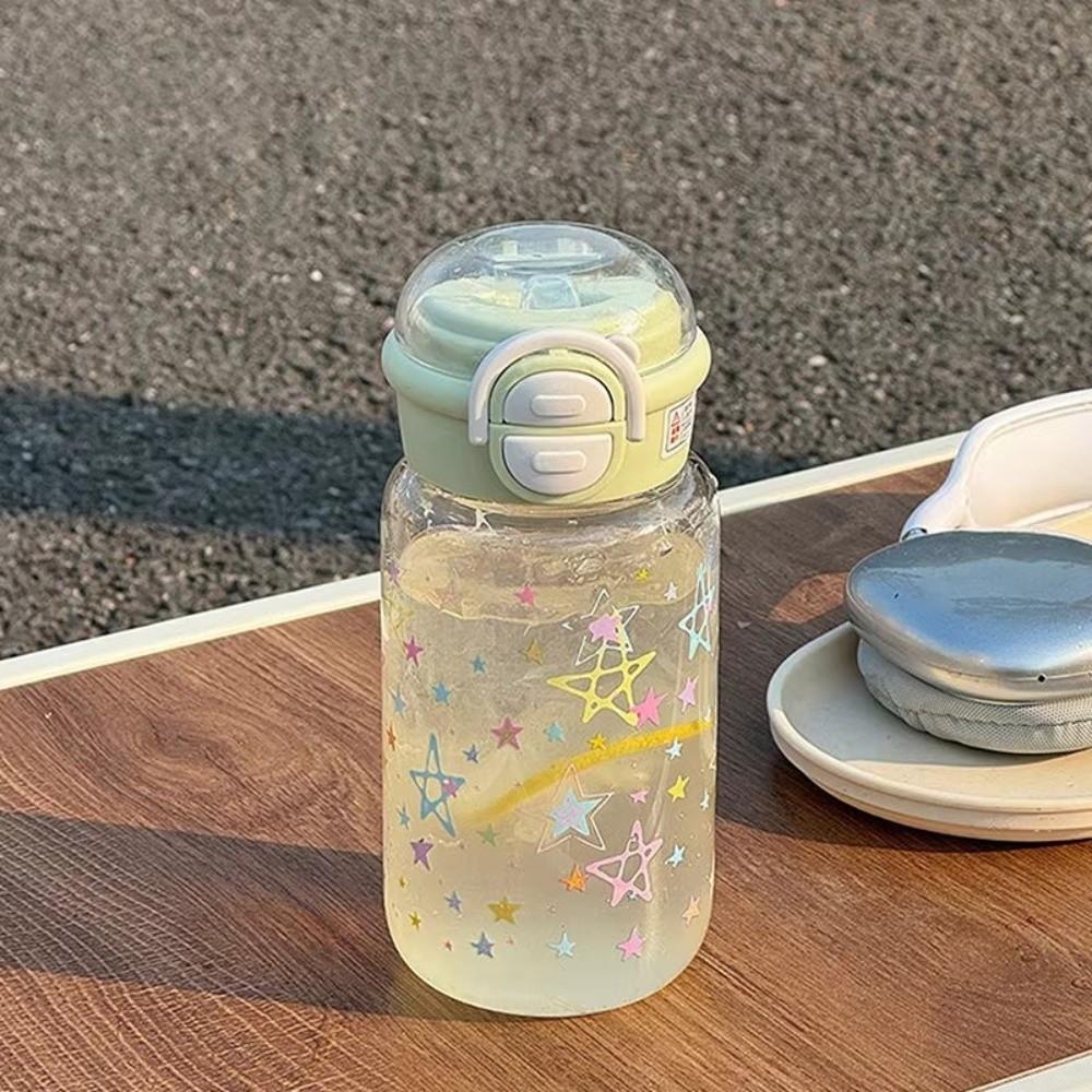 with Straw Star Water Bottle 500ML Drinking Bottle Kawaii Water Tumbler Ice Coffee