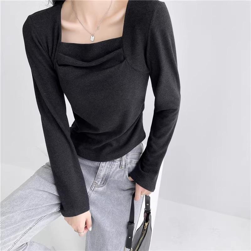 Women S Long Sleeve Square Neck Slim Fit Pure Style Basic Top