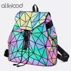 Women Geometric Backpacks Luminous Laser Small Backpacks for Teenage Girls School Bags Rucksack