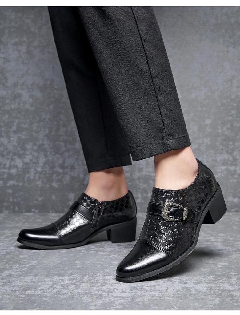 Мужские туфли-лоферы из искусственной змеиной кожи, Cuban Leather Shoes, большого размера, в ретро-стиле, с пряжкой, на высоком каблуке - Мода Весна/Осень.