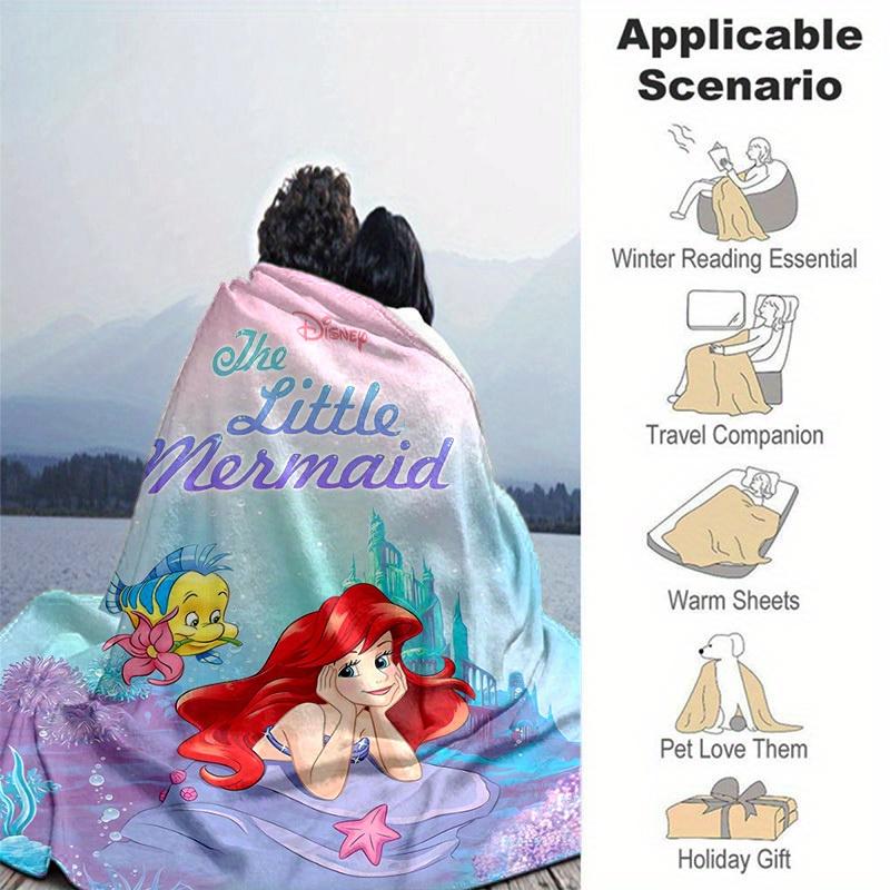 1pc, Disney The Little Mermaid Ariel & Flounder Throw Blanket Soft Coverlet for Bed, Couch, Travel, Camping, Car, Beach, Office Nap