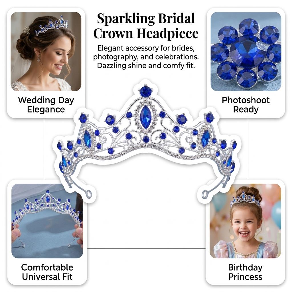 Bridal Rhinestone Crown Headpiece Alloy Base With High-Refractive Index For Wedding Ceremony And Stage Performance