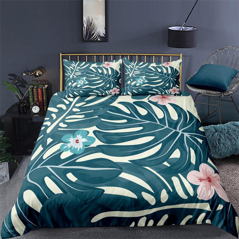 Soft Palm Leaves Comforter Cover Microfiber Tropical Botanical Leaves Bedding Collection Double Monstera Leaf Floral Print Duvet Cover