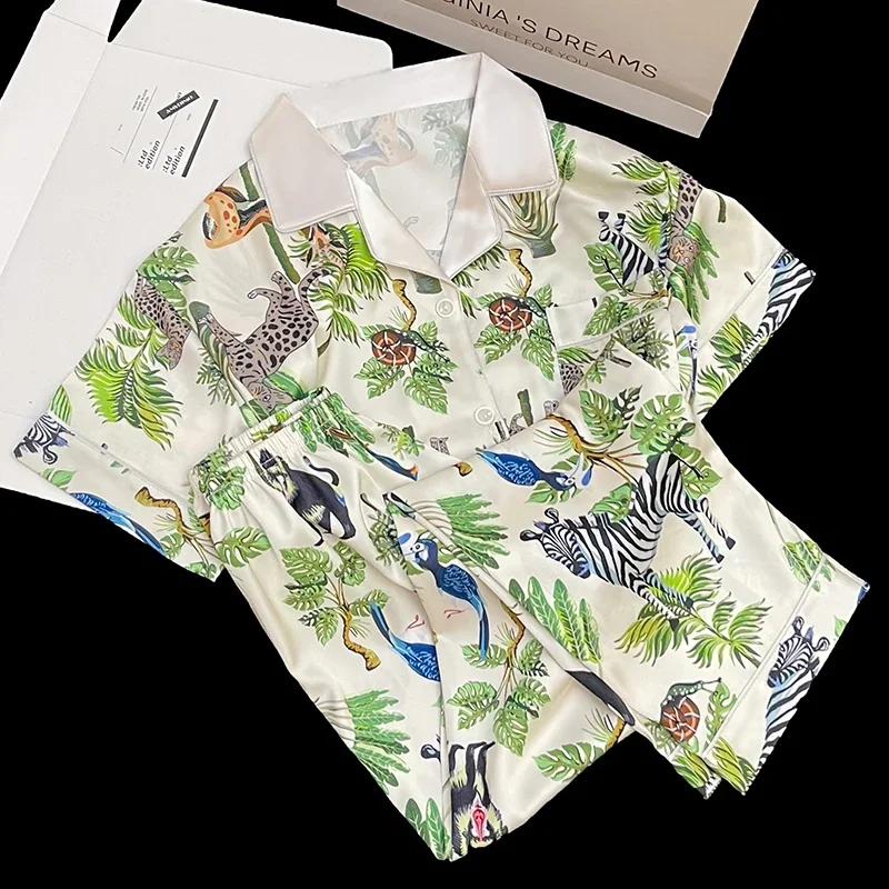 Женские пижамные комплекты с короткими рукавами в европейском и американском стиле, классические повседневные, элегантные, с принтом, женская одежда для сна, весенняя домашняя одежда