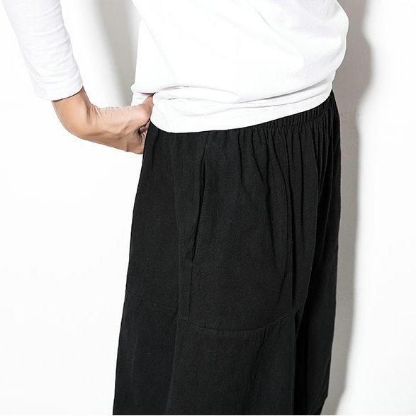 Весенние свободные повседневные брюки-шаровары мужские хлопковые льняные однотонные мешковатые бегуны в стиле Харадзюку