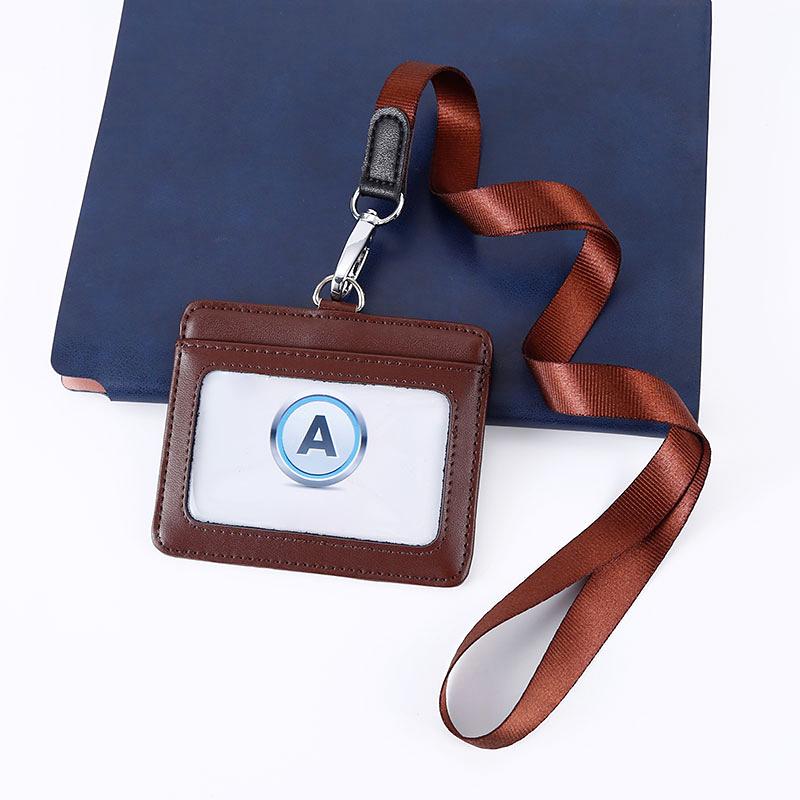 Fashion Genuine Leather ID Holder Business Staff Job Number Card Holders with Lanyard Bus Card Cover Student Worker Employee Card Case