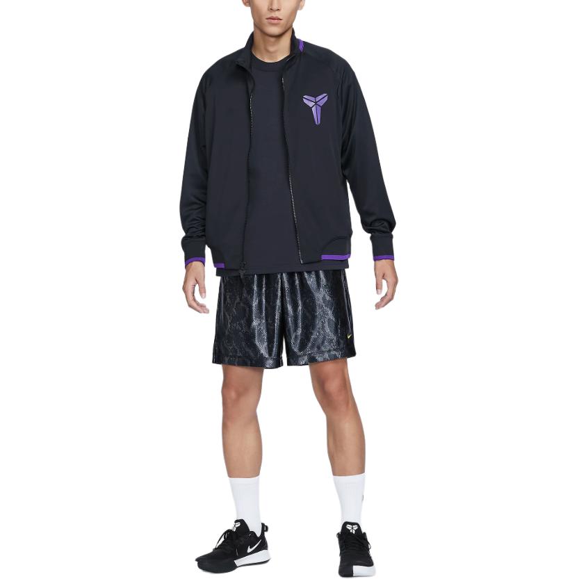 Nike Куртка мужская повседневная с длинным рукавом серии Kobe FW24, воротник-стойка, принт, Dri-Fit, черная FZ0937010