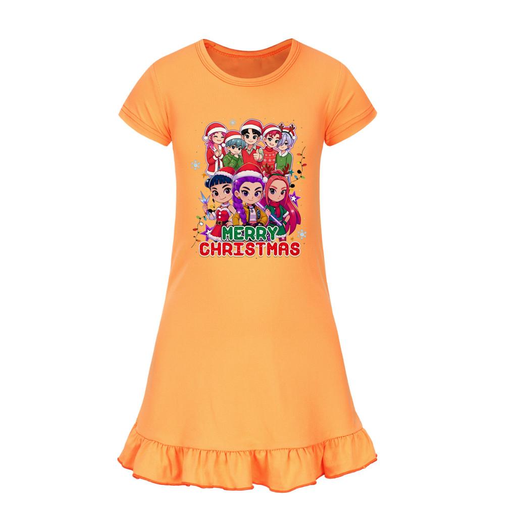 5099 Детское Рождественское Новогоднее Платье для Девочек Мира Зои Руми С Принтом, С Рюшами, С Короткими Рукавами, Повседневное