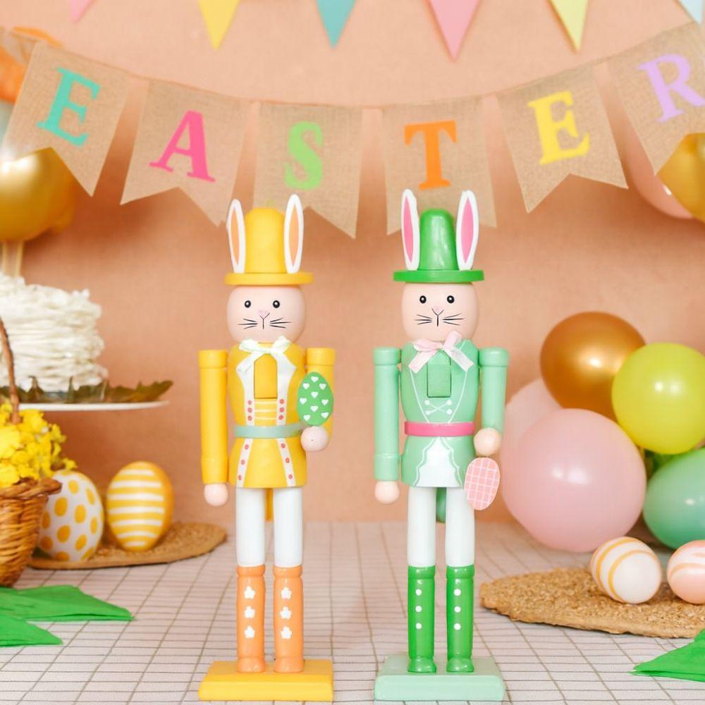 Cute Easter Rabbit Nutcracker Handmade Realistic Wooden Rabbit Statue Smooth Ornament Bunny Nutcracker Easter Home Decor