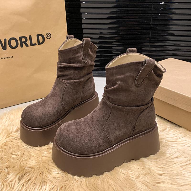 Женские зимние ботинки на плоской подошве, замшевые туфли на платформе и высоком каблуке, брендовая повседневная обувь из хлопка, зимняя мода 2025 года, готические удобные ботинки Mujer