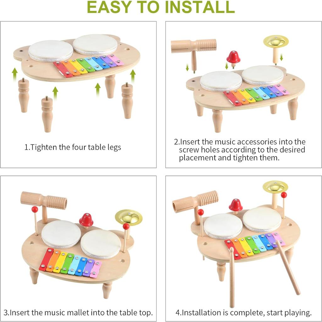 Детская барабанная установка Детские музыкальные инструменты Игрушки Монтессори Деревянный ксилофон Дошкольный музыкальный комплект Ударные игрушки Бубен День рождения