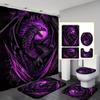 4pcs Dragon Pattern Waterproof Shower Curtain With 12 Hooks Non-Slip Bathroom Rug Toilet U-Shape Mat Toilet Lid Cover Pad