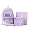 New Student Schoolbag Large Capacity Cartoon Four Piece Set Backpack Cute Primary and Secondary School Students Backpack Meal Bag Tutoring Bag