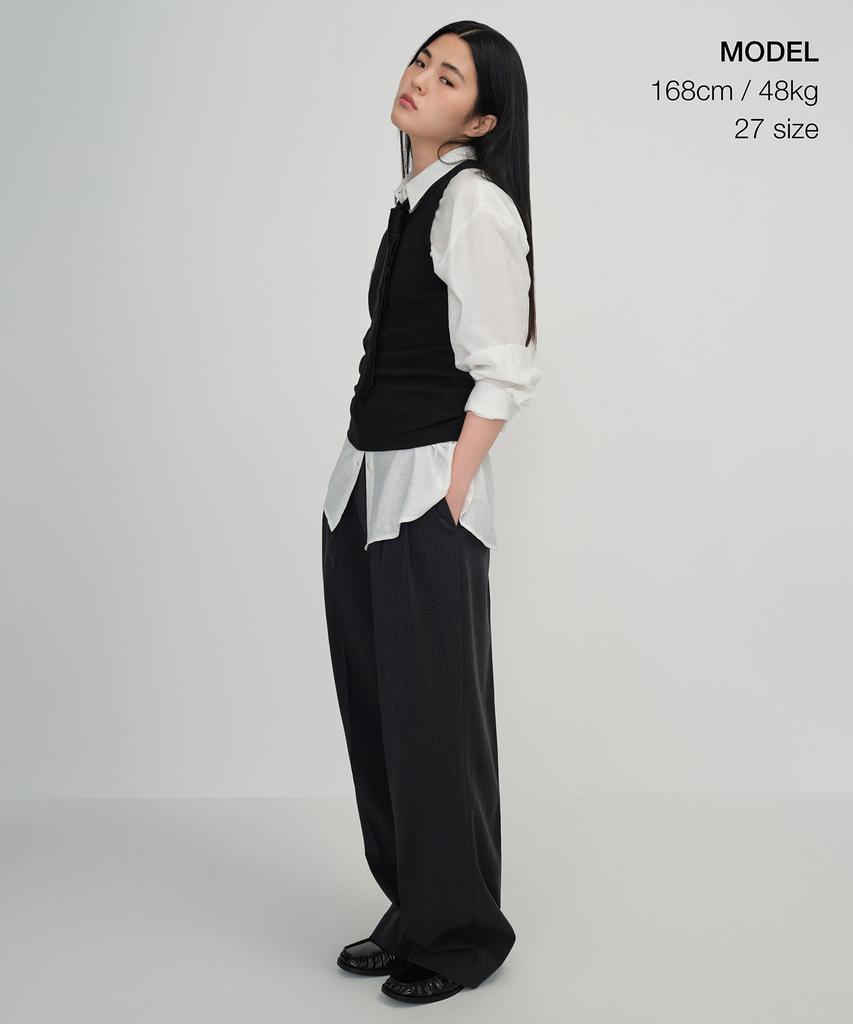 MUSINSA STANDARD WOMAN Женские брюки с высокой талией, широкие, со скрытой резинкой [Угольно-серый]