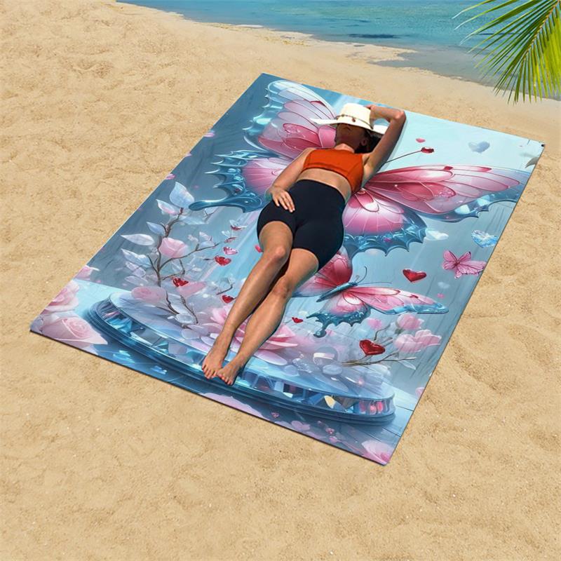 1PC Dreamy Crystal Butterfly Rose Beach Towel Quick Dry Bath Towel for Beach Photoshoots