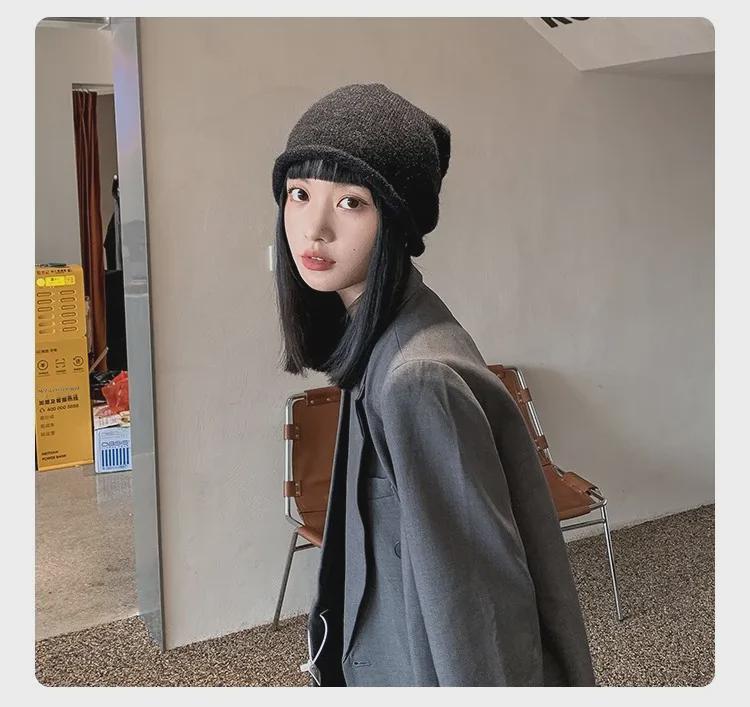 Japanese-Korean Style Warm Knitted Wool Hat for Autumn and Winter - Trendy, All-Match, Fits Large Head Circumference