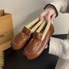 Leather Waterproof Fluffy Shoes for Women's Spring, Autumn and Winter 2025 New Flat-bottomed Pregnant Women, Beanie Shoes, Velvet Warm Mother Shoes