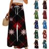Ladies' Loose And Casual Christmas Printed Wide Leg Pants With Elastic Waistband Drawstring And Pocket Pants